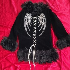Gothic Black Faux Fur Trim Penny Lane Style Jacket